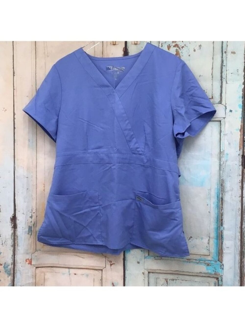 Greys Anatomy By Barco Womens Blue Scrub Top XL With Pockets Short Sleeves